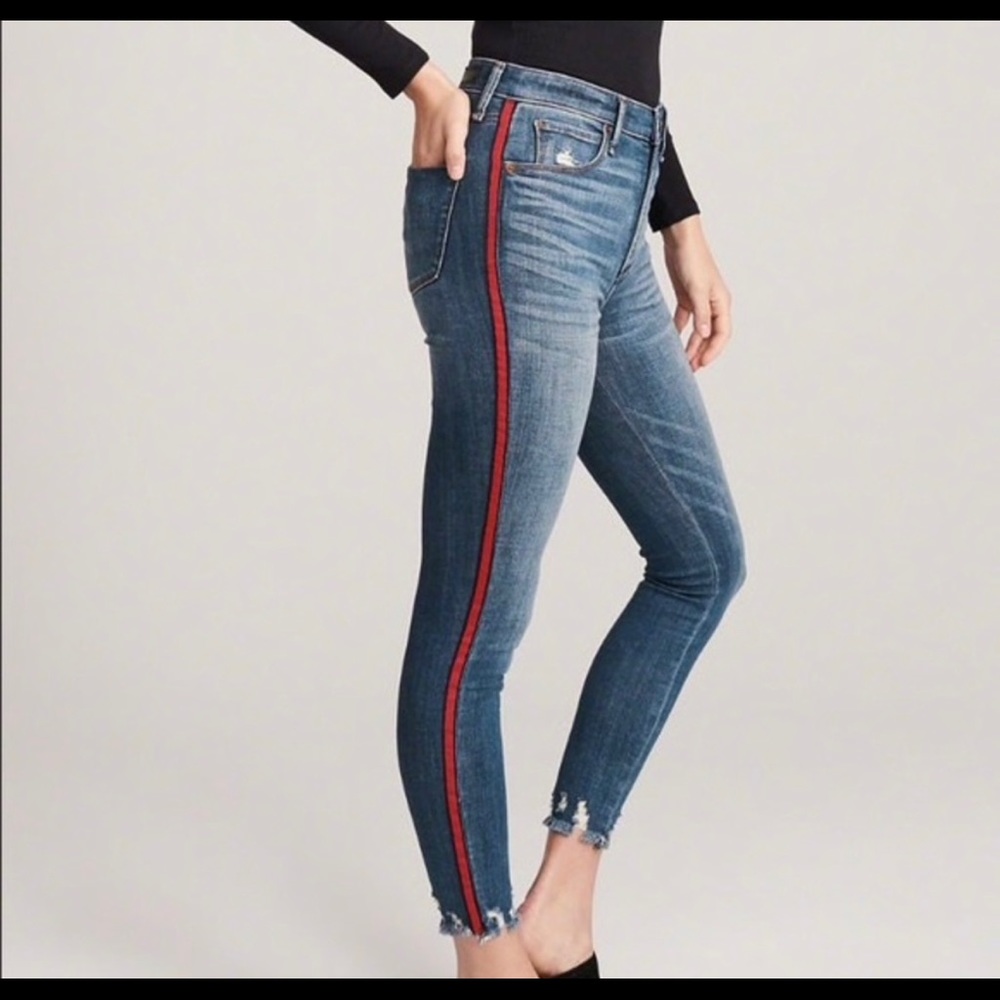 Abercrombie Simone High Rise Red Stripe Jean Size 0